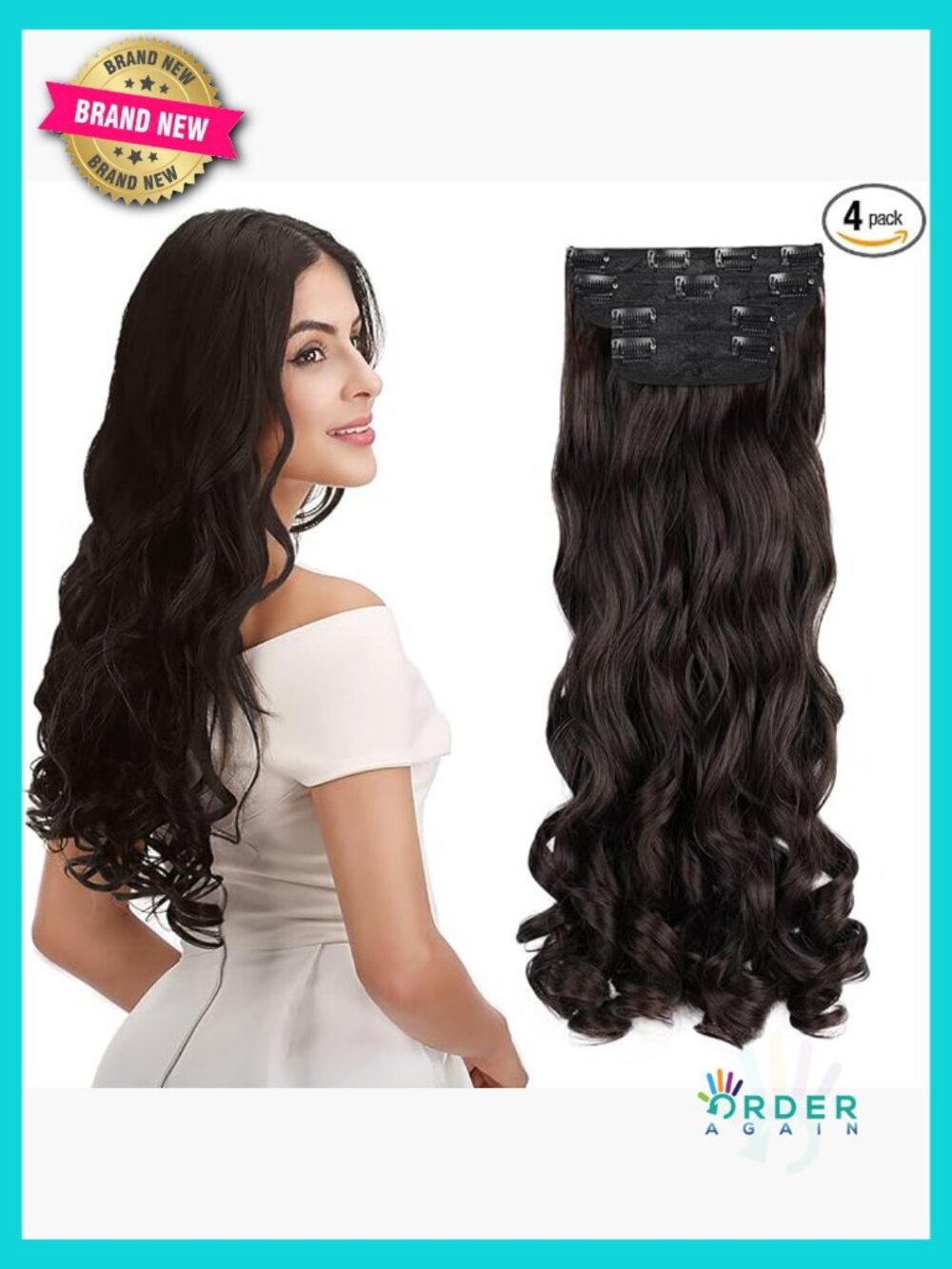 24 Inch Curly Wavy Clip In Hair Extensions Thick 4 Piece Set Heat Resistant